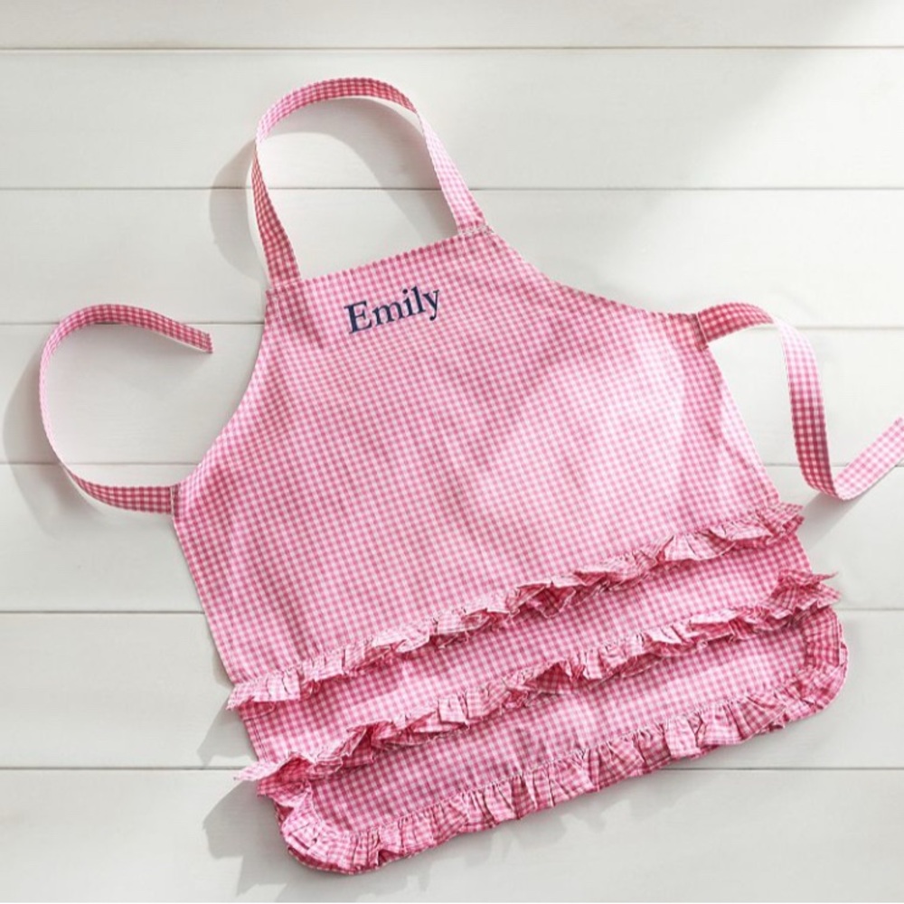 Pottery Barn Kids Pink Ruffle Gingham Apron